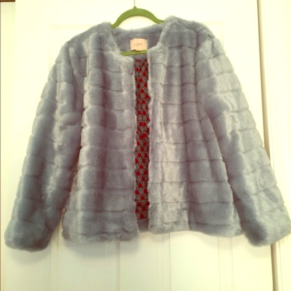 ANN TAYLOR LOFT Faux Fur Blue Coat - Picture 3 of 8